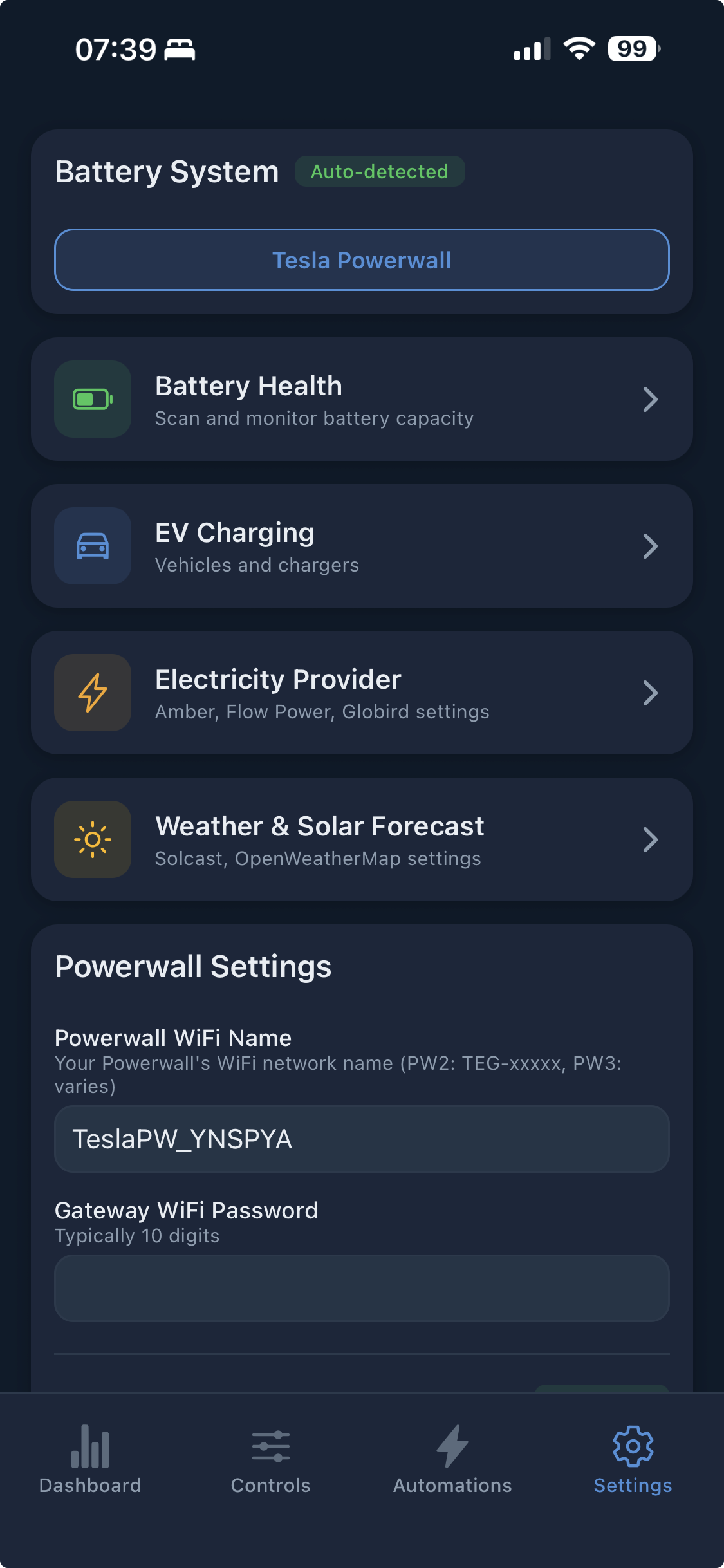 PowerSync app — settings